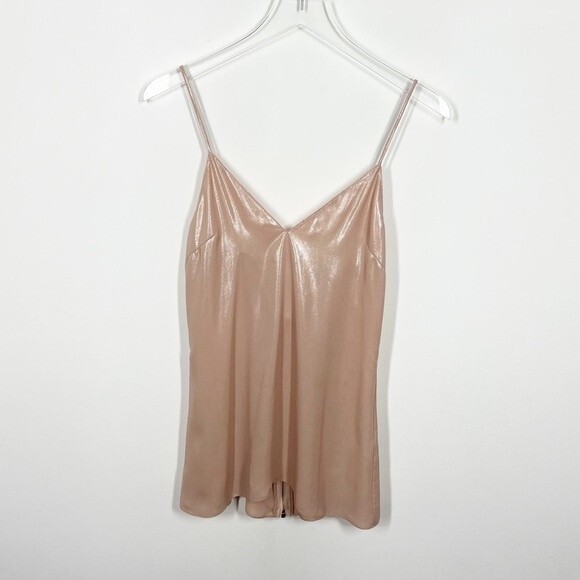 Balmain Women's Size 6 Iridescent Pink Gold Exposed Zipper Deep V-Neck Cami Top - Picture 4 of 9